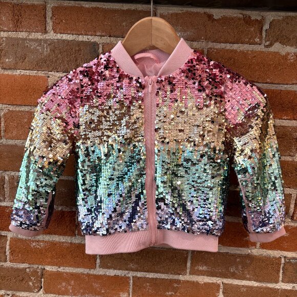 H&M Girls Ombre Rainbow Sequin Jacket - Size 5T - SUPER SPARKLY! - Picture 1 of 3